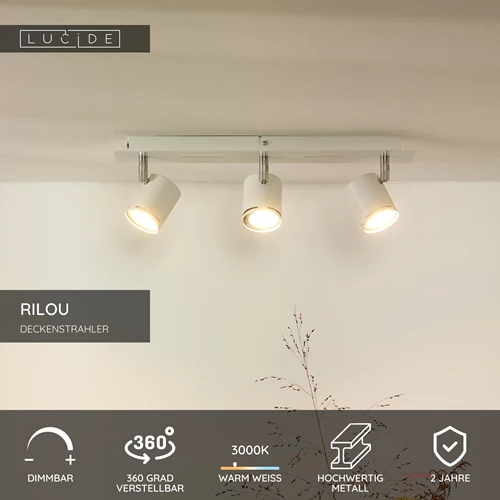 Lucide RILOU - Deckenstrahler - LED Dim. - GU10 - 3x5W 3000K - Weiß - USP